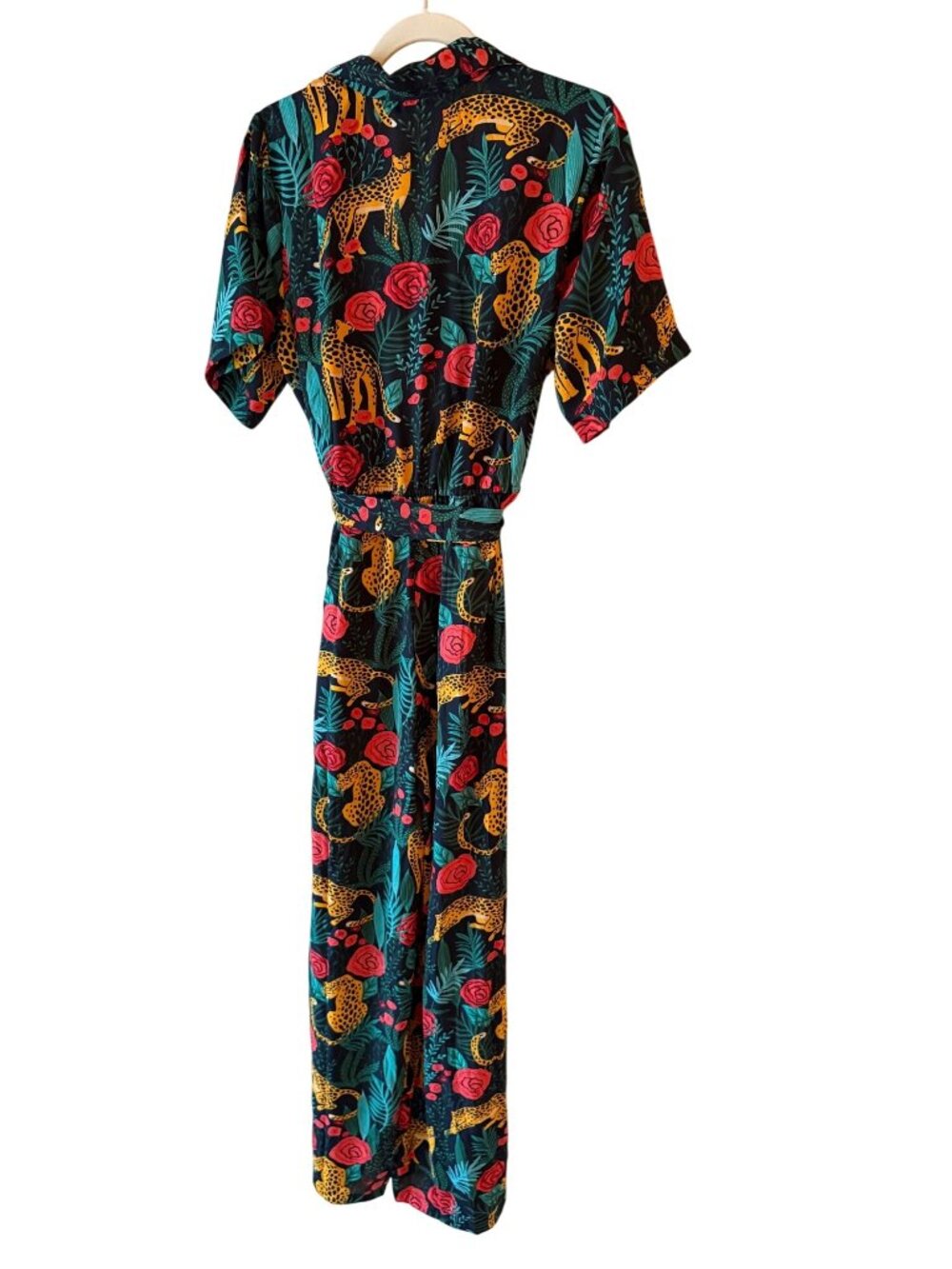 America & Beyond Womens Jaguar Paradise Animal Print Jumpsuit Size XL Black New - Picture 4 of 11